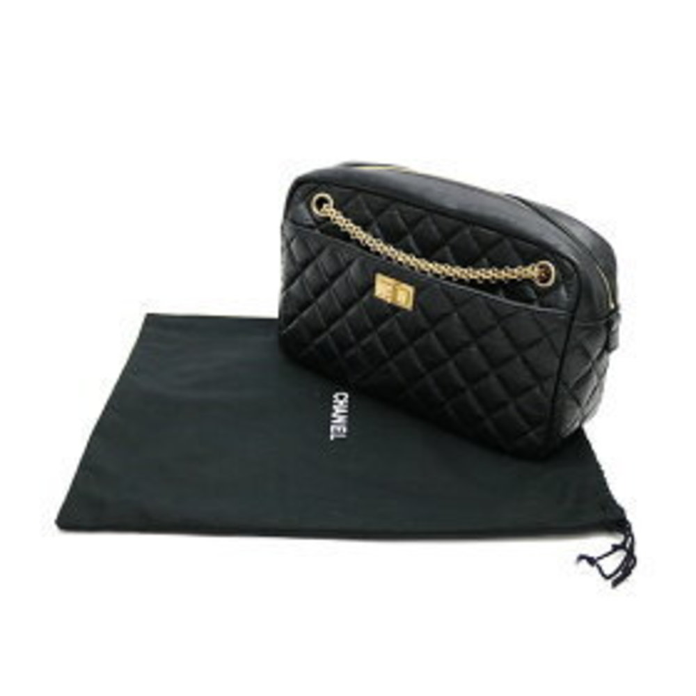 Chanel Camera Bag Black Calfskin W Chain Matelasse CASE Noir Black